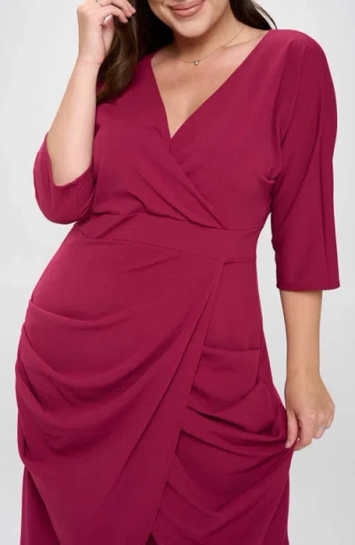 L I V D Dolman Elbow Sleeve Stretch Faux Wrap Maxi Dress