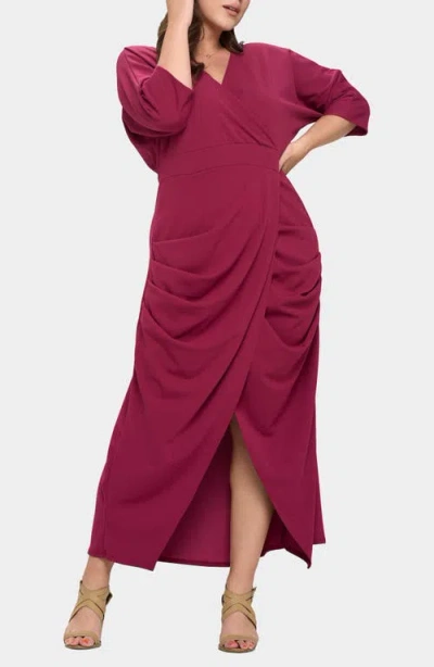 L I V D Dolman Elbow Sleeve Stretch Faux Wrap Maxi Dress