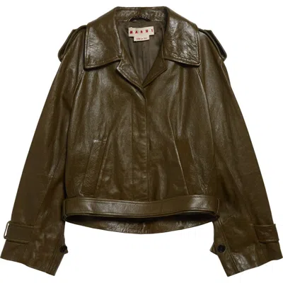 Marni Leather Crop Trench Coat In Green