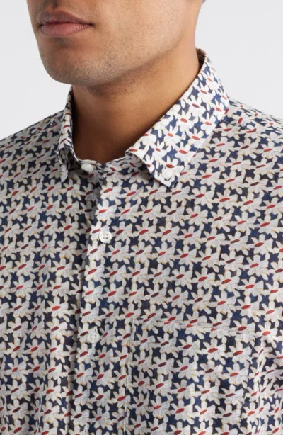 Scott Barber Floral Cotton Voile Button-up Shirt In Gray