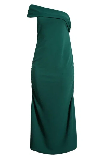 24seven Comfort Apparel Plus Size Formal One Shoulder Rouched Mermaid Maxi Dress In Green