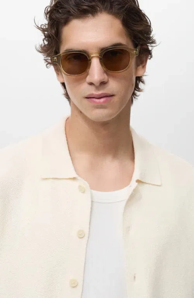 Mango Short Sleeve Knit Button-up Shirt In Neutral