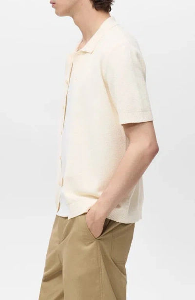 Mango Short Sleeve Knit Button-up Shirt In Neutral
