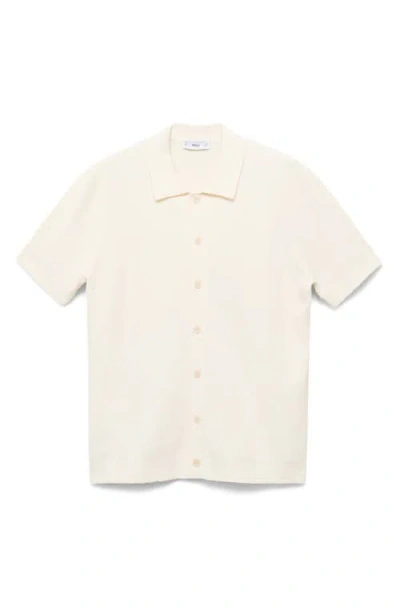 Mango Short Sleeve Knit Button-up Shirt In Neutral
