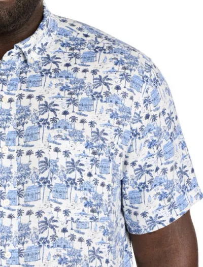 Vineyard Vines Gasparilla Scenic Print Short Sleeve Linen Blend Button-down Shirt In Blue