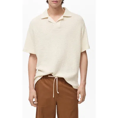 Mango Stretch Cotton Knit Polo Shirt In White