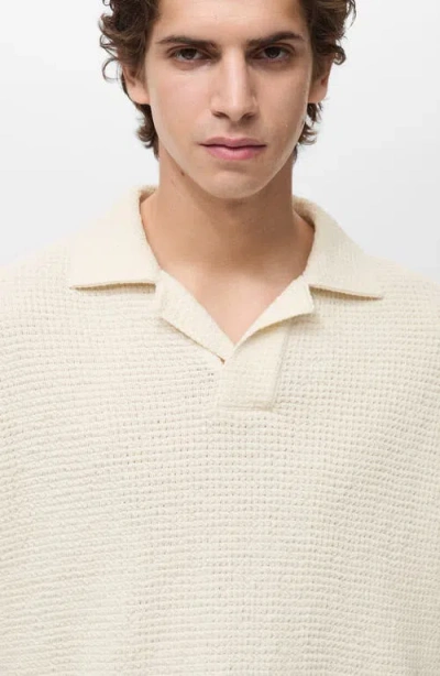 Mango Stretch Cotton Knit Polo Shirt In White