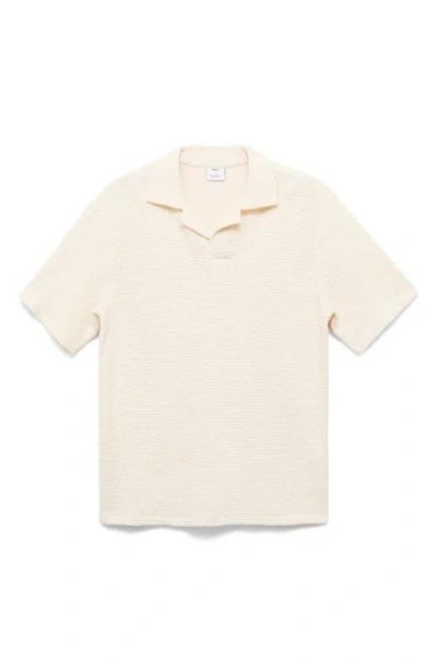 Mango Stretch Cotton Knit Polo Shirt In White