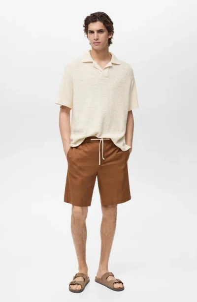 Mango Stretch Cotton Knit Polo Shirt In White