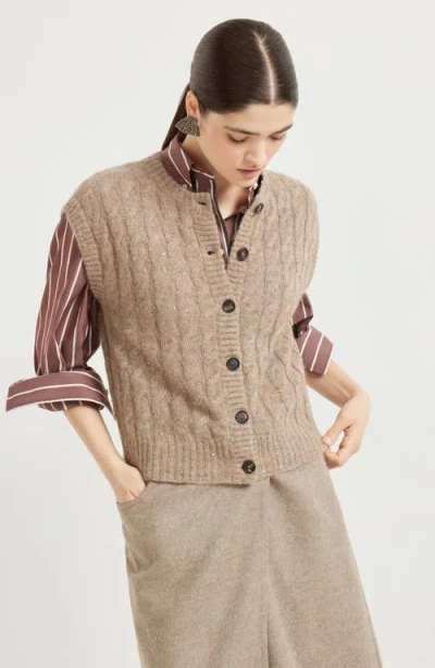 Brunello Cucinelli Dazzling Cable Cardigan In Brown