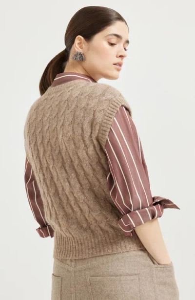 Brunello Cucinelli Dazzling Cable Cardigan In Brown