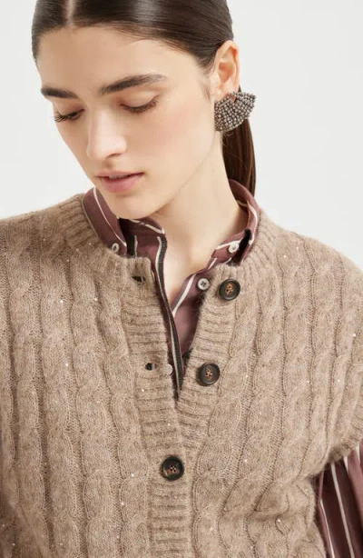 Brunello Cucinelli Dazzling Cable Cardigan In Brown
