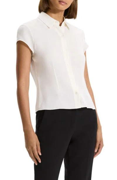 Theory Cap-sleeve Modern Silk Georgette Blouse In White