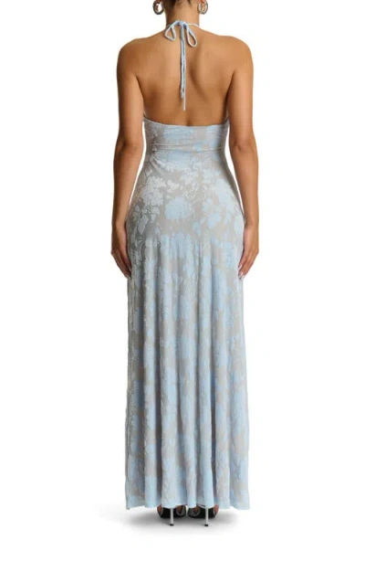 Naked Wardrobe Burnout Halter Maxi Cocktail Dress In Blue