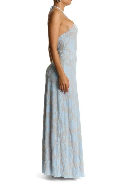 Naked Wardrobe Burnout Halter Maxi Cocktail Dress In Blue