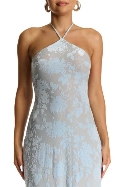 Naked Wardrobe Burnout Halter Maxi Cocktail Dress In Blue