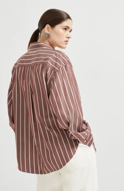 Brunello Cucinelli Striped Cotton-blend Poplin Shirt In Brown
