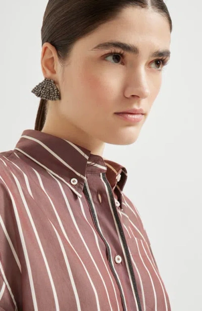 Brunello Cucinelli Striped Cotton-blend Poplin Shirt In Brown