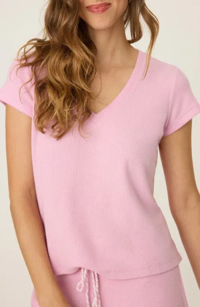 Pj Salvage Wish You Were Here Waffle Knit T-shirt In Pink