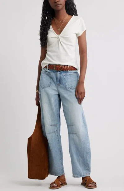 Treasure & Bond Twist Front V-neck Knit Top In White