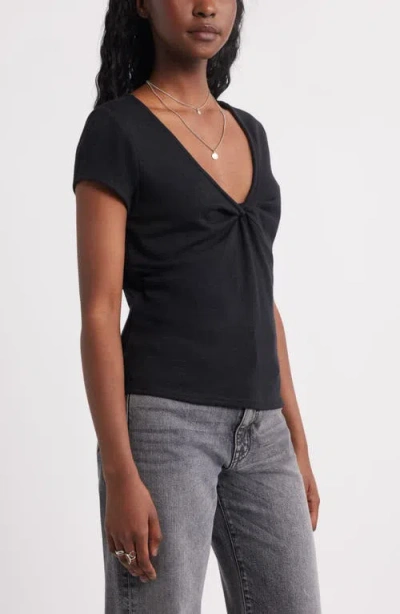 Treasure & Bond Twist Front V-neck Knit Top In Black