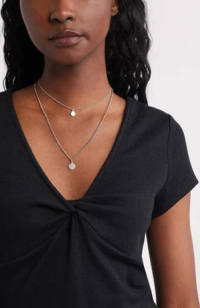 Treasure & Bond Twist Front V-neck Knit Top In Black