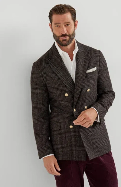 Brunello Cucinelli Prince Of Wales One-and-a-half Breasted Blazer With Metal Buttons In Brown