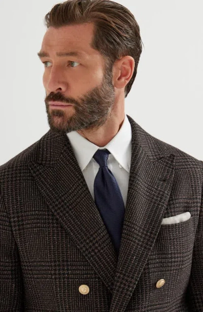 Brunello Cucinelli Prince Of Wales One-and-a-half Breasted Blazer With Metal Buttons In Brown