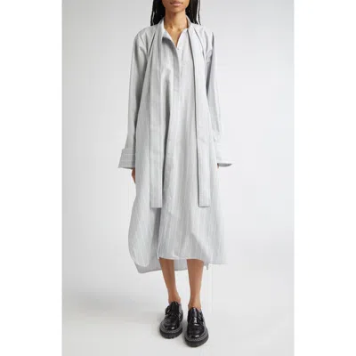 Proenza Schouler Phillipa Stripe Long Sleeve Cotton & Silk Poplin Midi Shirtdress In Gray