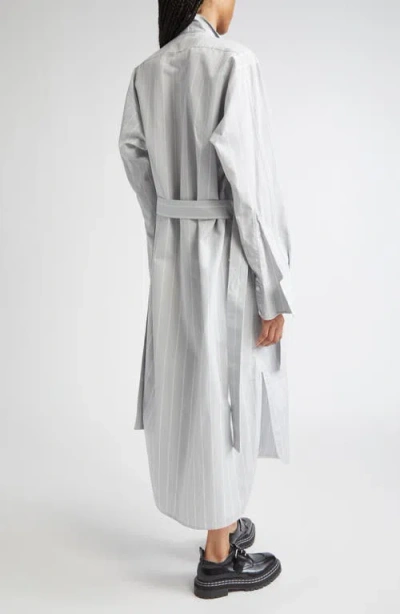Proenza Schouler Phillipa Stripe Long Sleeve Cotton & Silk Poplin Midi Shirtdress In Gray