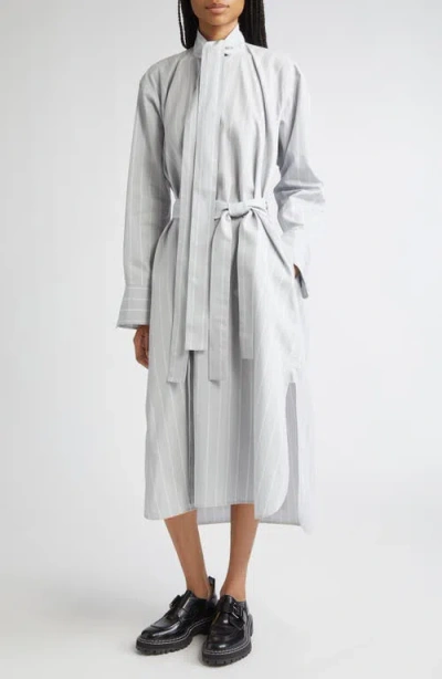 Proenza Schouler Phillipa Stripe Long Sleeve Cotton & Silk Poplin Midi Shirtdress In Gray