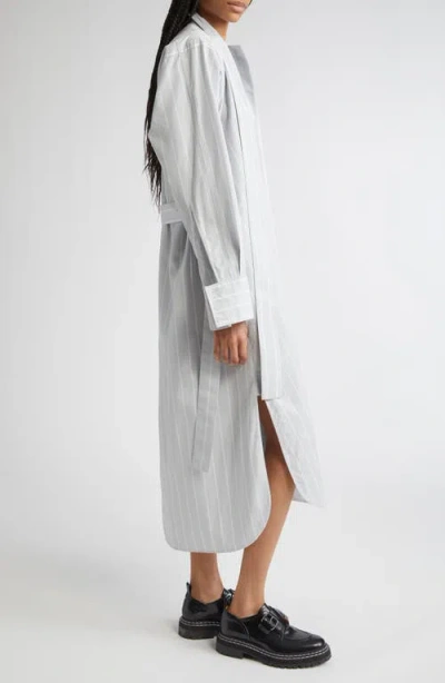 Proenza Schouler Phillipa Stripe Long Sleeve Cotton & Silk Poplin Midi Shirtdress In Gray