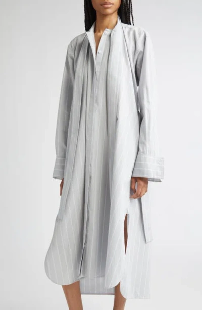 Proenza Schouler Phillipa Stripe Long Sleeve Cotton & Silk Poplin Midi Shirtdress In Gray