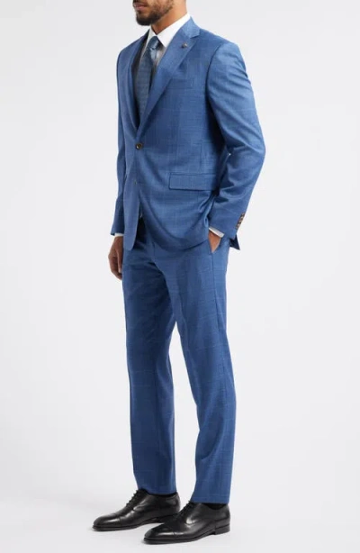 Jack Victor Esprit Blue Mélange Plaid Super 120s Wool Suit In Blue