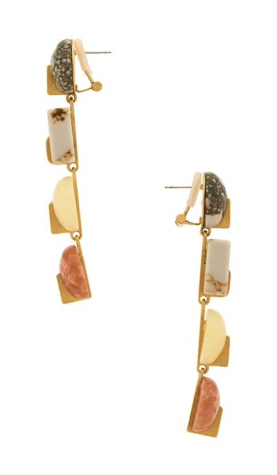 Cult Gaia Laguna Multicolor Stone Clip On Linear Drop Earrings