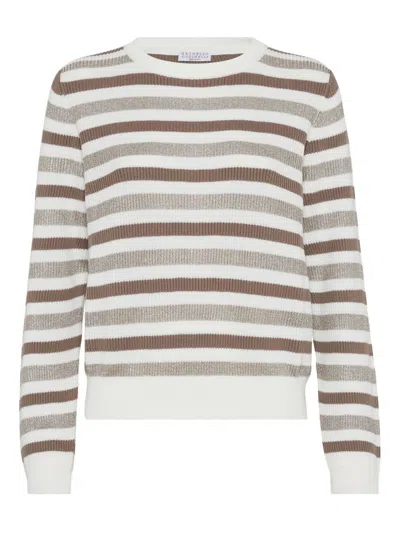 Brunello Cucinelli Women Striped Cotton Crewneck Sweater