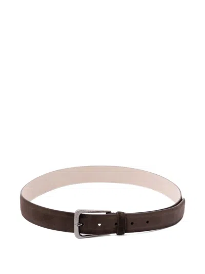 Brunello Cucinelli Leather Belt With Adjustable Length And Metal Buckle In Brown