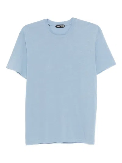 Tom Ford Crew Neck Cotton Blend T-shirt In Blue