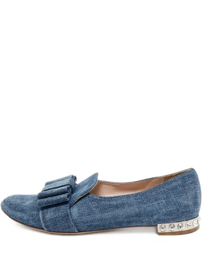 Pre-owned Miu Miu Crystal Denim Slippers In Blue