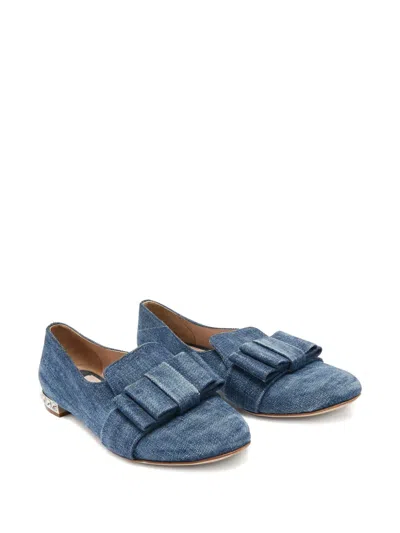 Pre-owned Miu Miu Crystal Denim Slippers In Blue