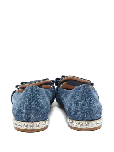 Pre-owned Miu Miu Crystal Denim Slippers In Blue