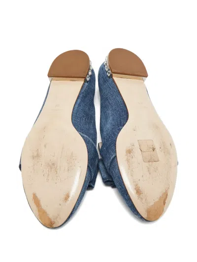 Pre-owned Miu Miu Crystal Denim Slippers In Blue
