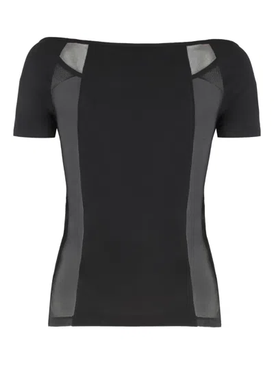 Versace Jeans Couture Cotton Logo T-shirt With Tulle And Mesh In Black
