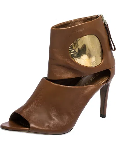 Pre-owned Sergio Rossi Vintage Cut-out Metal-detail Booties In Brown