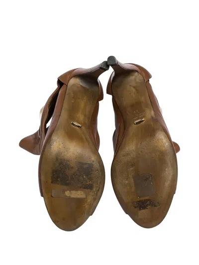 Pre-owned Sergio Rossi Vintage Cut-out Metal-detail Booties In Brown
