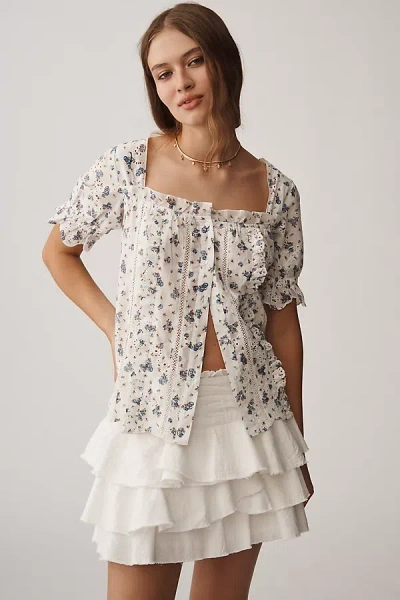By Anthropologie Puff-sleeve Eyelet Top