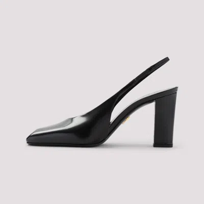 Prada Block Heel Patent Finish Pointed Toe Ballerina Shoes In Black