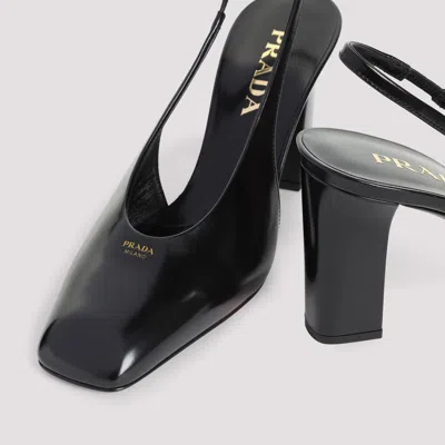 Prada Block Heel Patent Finish Pointed Toe Ballerina Shoes In Black