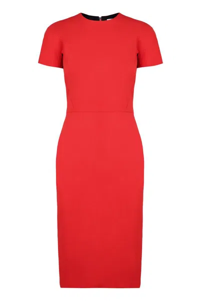 Victoria Beckham T-shirt Fitted Midi Dress With Back Zipper In Red
