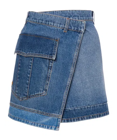 Philosophy Di Lorenzo Serafini Blue Wraparound Mini Skirt With Logo Detail On The Side And Patchwork Design